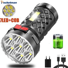 Torches Powerful Bright mini 7 led flashlights outdoor household Flashlamp waterproof Rechargeable Torch with side lights glare lanterna HKD230902