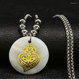 Pendant Necklaces Fashion Heart Shell Stainless Steel Statement Necklace For Women Gold Colour Long Bead Jewellery Colares N18653S08