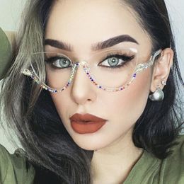 Sunglasses Rhinestone Semi Rimless Optical Eyeglasses Frames Plain Glass Spectacles Fashion Luxury Designer Diamond Computer Eyewear Women