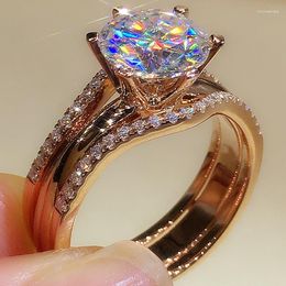 Cluster Rings Unique Rose Gold Colour For Women Classic 6 Designed Cubic Zirconia Wedding Engagement Bands Jewellery