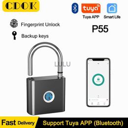 Door Locks CDOK Tuya BLE Smart Fingerprint Padlock Waterproof Remote Unlock USB Charging Key Unlock Anti-theft Cabinet Door Lock P55 HKD230902