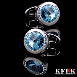 Cuff Links Kflk Jewelry Shirt Amall Bufflink para a marca unissex Blue Crystal Cuff Botão de link de alta qualidade no noivo de casamento 230901