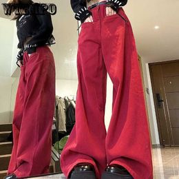 Women's Jeans Y2k Streetwear Casual Fashion Loose Red Jeans for Women High Waist Wide Leg Trousers Comfort Denim Mom Pants Hiphop Autumn Q230901