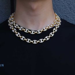 Strands 1kit 13mm Bling Coffee Bean Iced Out Cz Pig Nose Rhinestone Choker Link Chain Necklaces & Bracelet for Men Hip Hop Jewelry 230613