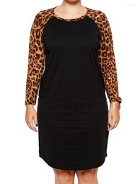 Plus Size Dresses Elegant Fashion Long Sleeve Leopard Dress Women Casual Summer Spring O-Neck Tee Large Tunic 6XL 7XL