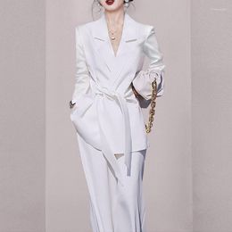 Women's Two Piece Pants Spring Autumn White Women Blazers Long 2 Set Korean Office Lady Casual Loose Suit Jacket Trousers Outfits Pantsuits