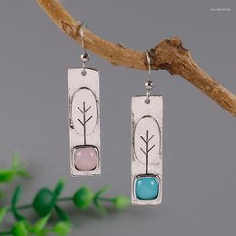 Dangle Earrings Asymmetric Rectangle Pendant Fashion Creative Plants Leaf Colourful Gem Drop Ear Hook Jewellery