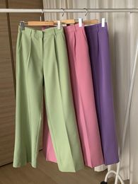 Women's Pants QOERLIN Plain Pocket Zipper High Waist Suit OL Fashion Wide Leg Straight Trousers 2023 Spring Summer