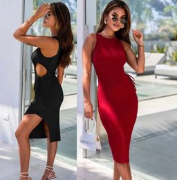 summer new hollow dress female European and American style side slit bag hip dress for women