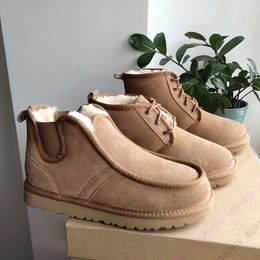 Designer fofo botas de neve inverno austrália plataforma tornozelo lã neumel sapatos rendas até pele de carneiro real couro clássico marca casual mulheres fora slider