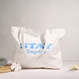 Shopping Bags KPOP Stray Kids Letter Printing Canvas Shopper Shoulder Bag Handbags Tote Casual Felix Han Stay 230901