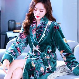 Women's Sleepwear Women Robes Winter Warm Coral Fleece Nightdress Female Pyjamas Floral Dressing Gown Kimono El Bathrobe