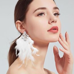 Dangle Earrings Minar 2023 Multicolor Feather Large Drop For Women Shiny Rhinestones Long Earring Statement Casual Jewelry