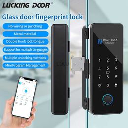 Door Locks Electronic Digital Lock Fingerprint Glass Door Lock Bluetooth HAHA-Lock App Passcode IC Card Keyless Smart Phone Attendance Lock HKD230902