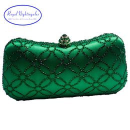Evening Bags Flower Emerald Dark Green Crystal Clutch for Womens Party Wedding Bridal Handbag and Box 230901