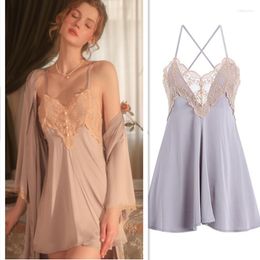 Women's Sleepwear Women Lace Satin Pajamas Sexy Lingerie Nightgown Camisole Sleep Wear