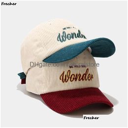 Ball Caps Vintage Letter Embroidered Corduroy Baseball Cap Candy Color Warm Winter Hats For Men Women Fresh Hip Hop Face Bone Gorras D Dhkuh