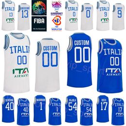 Printed 2023 World Cup Italy Basketball 1 Nico MANNION Jersey Italia 18 MATTEO SPAGNOLO 30 Guglielmo CARUSO 54 ALESSANDRO POLA 70 LUIGI DATOME 40 LUCA SEVERINI