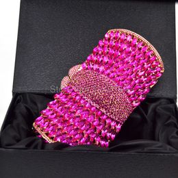 Evening Bags Magenta Fashion Crystal Clutches Bag Party Purse Luxury Clutch Ladies Night Wedding Chain HandBag Q65 230901