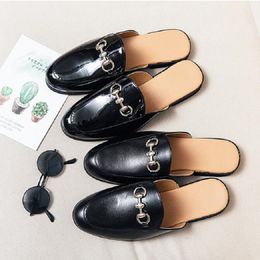 Summer Half Shoes for Men Black Loafers Slippers Patent Leather Casual Driving Shoes Loafer Lightweight Flats Sandals Big Size 46 1AA45