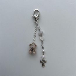 Keychains Handmade Love Keychain Sweet Romantic Cute Bear Bow Heart Shell Pearl Crystal Gifts For Girlfriend Y2k