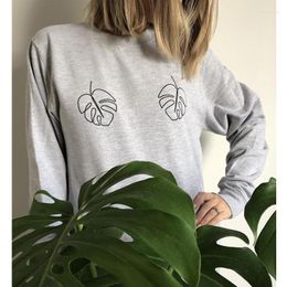 Women's Hoodies Monstera Leaf Design Sweatshirt Ladies Artsy Graphic Funny Women Fashion Autumn Long Sleeve Tumblr Jumper Vegan Pullover