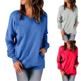 Women's Sweaters Solid Colour Fashion Casual Pocket Round Neck Pullover Long Sleeve Sweater Fleece Hoodies For Women Large Top