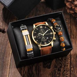 Wristwatches 4Pcs Set Fashion Mens Sports Watches Man Business Quartz Wristwatch Luxury Leather Bracelet Men Casual Clock Watch Gift For