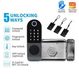 Door Locks TUYA WIFI Smart Door Lock Fingerprint IC Card NFC Password Key Remote Unlock TTlock Courtyard Outdoor Waterproof Electronic Lock HKD230902