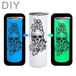 sublimation STRAIGHT tumbler blank glow in the dark tumbler 20oz with Luminous paint Luminescent stainless steel tumblers magic travel cup DHL FY4467