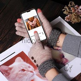 Five Fingers Gloves Five Fingers Gloves Women Men Winter Touch Screen Warm Stretch Knit Mittens Imitation Wool Full Finger Botton Female Crochet Luvas Thicken x0902