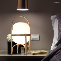 Table Lamps Natural Wood Glass Lamp Bedroom Bedside E27 LED Standing Light For Living Room Study Tabletop Lighting