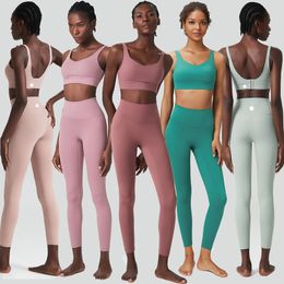 LL Damen Yoga Outfit Sets zwei Stücke Bra Hosen Weste Hosen Auszüge Sport Fitnessstudio Running Trainer lässig Langes Langhantel Elastizität High Taille Sportwear Anzüge