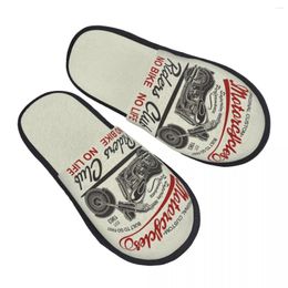 Slippers Winter Warm Women Men Plush Flat Indoor Vintage Motorcycle Poster Furry Home Non-slip Shoes