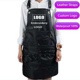 Aprons Custom Company Korea Waterproof Barber Shop Apron Baking Beauty Salon Painting House Kitchen Cleaning Uniform Pocket 230901