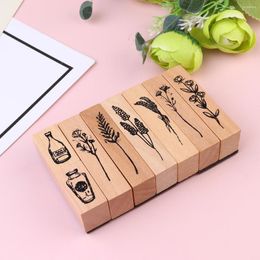 Storage Bottles 8pcs Flower Kit For Kids Vintage Wooden Rubber Stamps Sets Patterns Decorative Painting Stampers Birthday Party