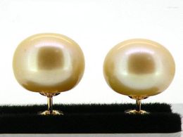 Stud Earrings Genuinel 10mm Berad Champagne South Sea Pearl Earring 18k Yellow Gold