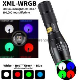 Torches 4 in 1 Multicolor Flashlight Red Green Blue White RGBW Flashlight Single Mode 4 Colour LED Flashlight Torch for Night HKD230902