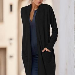 Women's Sweaters Fashion Casual Long Sleeve Open Front Loose Mid Cardigan With Pockets Lapel Baggy Work Wear Blusas Button Blouses
