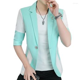 Men's Suits Summer Thin 3/4 Sleeve Mixed Colour Slim Fit One Button Blazers Jacket Fashion Outwear Coat