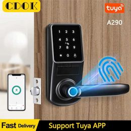 Door Locks CDOK A290 Deadbolt Fingerprint Smart Door lock tuya APP WiFi Remote Control Password IC Card Code Automatic Latch Lock HKD230902