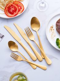 Dinnerware Sets Matte Stainless Steel Cutlery Set Black Gold Silver Tableware Steak Knife Spoon Salad Fork Dishwasher Safe