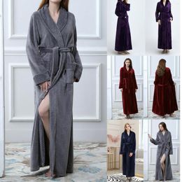 Women's Sleepwear Women Winter Bathrobe 2023 Solid Color Lengthened Splicing Home Clothes Ladies Long Sleeved Dressing Gown