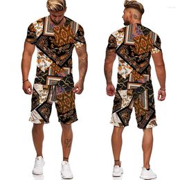 Men's Tracksuits Summer Street Graffiti 3D Printed Patch Pattern Plus Size Round Neck T-shirt/Shorts/Set Vintage Hip Hop Clothing Set