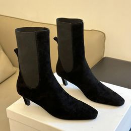 Toteme bassa qualità di alta qualità SCARPE CHEETTO Stivali alla caviglia della caviglia in pelle Fashion Square Booties Designer Factory Factory Womens Fashion Boots 645