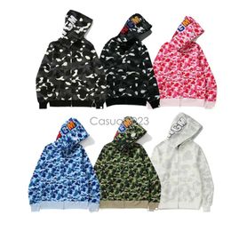 Heißer Verkauf Shark Hoodies Camo Shark Full Zip Herren Damen Deisigners Hoodie Mode Hoody Stylist Cartoon Sharks Druck Hoodies Jacke Mann