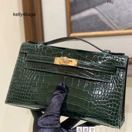 Kelli Bags Handmade 5A Full Hand Work Square American Real Crocodile Pikelli Generation Mini Female Handbag 67 Emerald Have