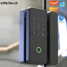 Door Locks Wifi Tuya Glass Fingerprint door lock Smart Biometric Electronic Door Lock Digital Lock Drill free For Office HKD230902