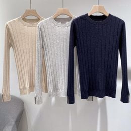 Women's Sweaters Cashmere Women Cuffs Bead Chain Pit Stripes Solid Colour Sweater 2023 Autumn Winter Ladies All-Match Long Sleeve Knit Tops