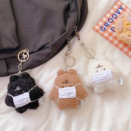 Keychains Trendy Plush Door Car Key Animal For Men Women Keyring Korean Style Cute Keychain Bear With Mask Bag Pendant Jewellery Gifts